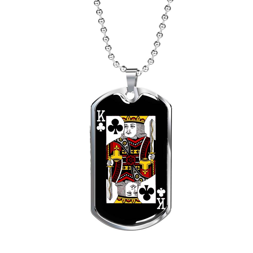 King Of Clubs Dog Tag Stainless Steel or 18k Gold 24" Chain-Express Your Love Gifts