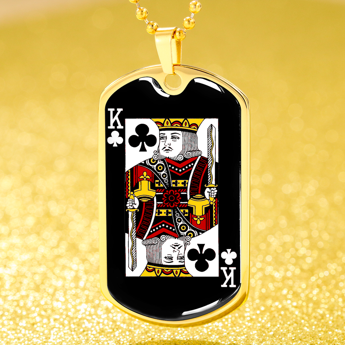 King Of Clubs Dog Tag Stainless Steel or 18k Gold 24" Chain-Express Your Love Gifts