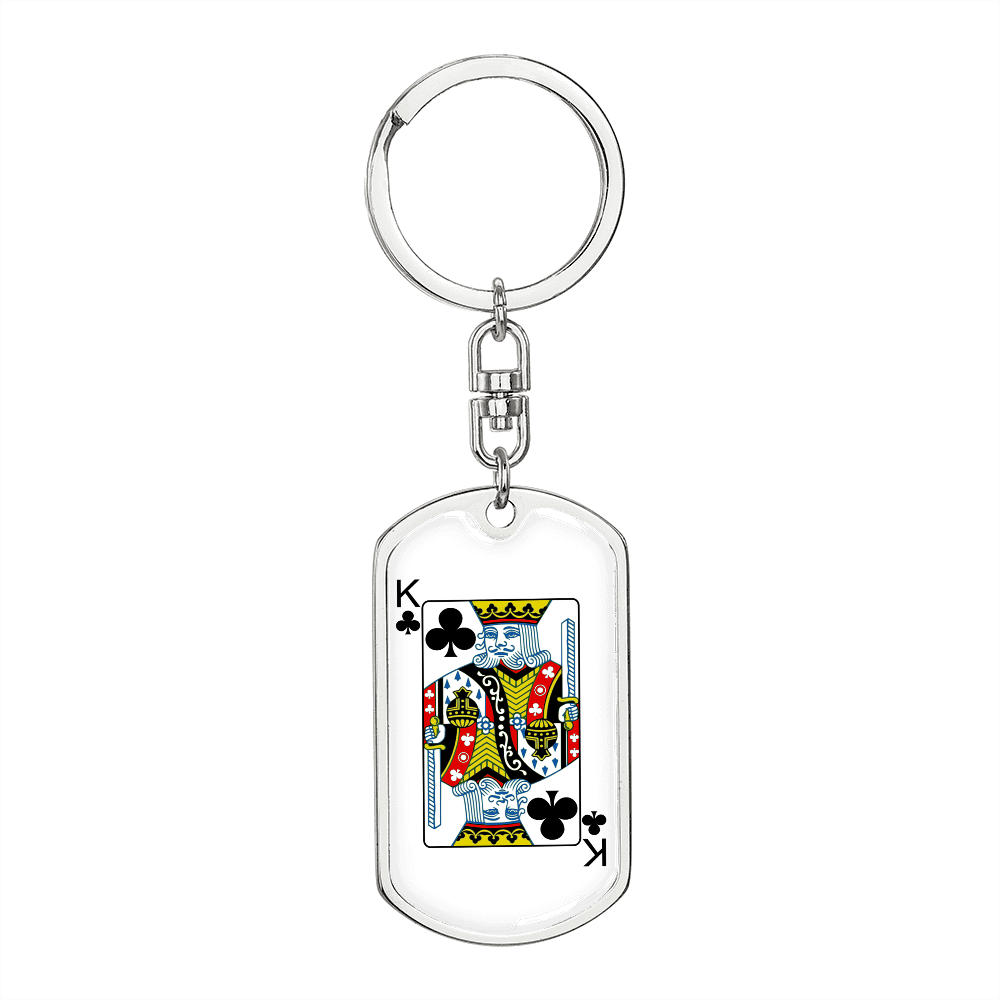 King of Clubs Gambler Keychain Stainless Steel or 18k Gold Dog Tag Keyring-Express Your Love Gifts