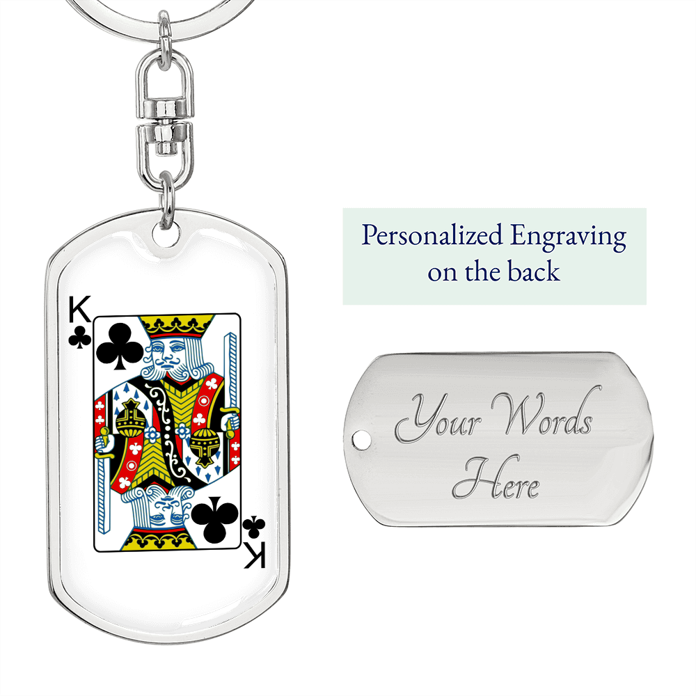King of Clubs Gambler Keychain Stainless Steel or 18k Gold Dog Tag Keyring-Express Your Love Gifts