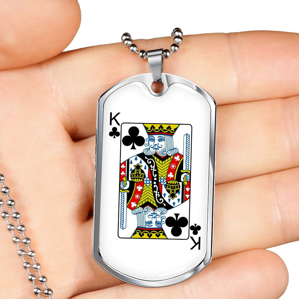King of Clubs Gambler Necklace Stainless Steel or 18k Gold Dog Tag 24" Chain-Express Your Love Gifts