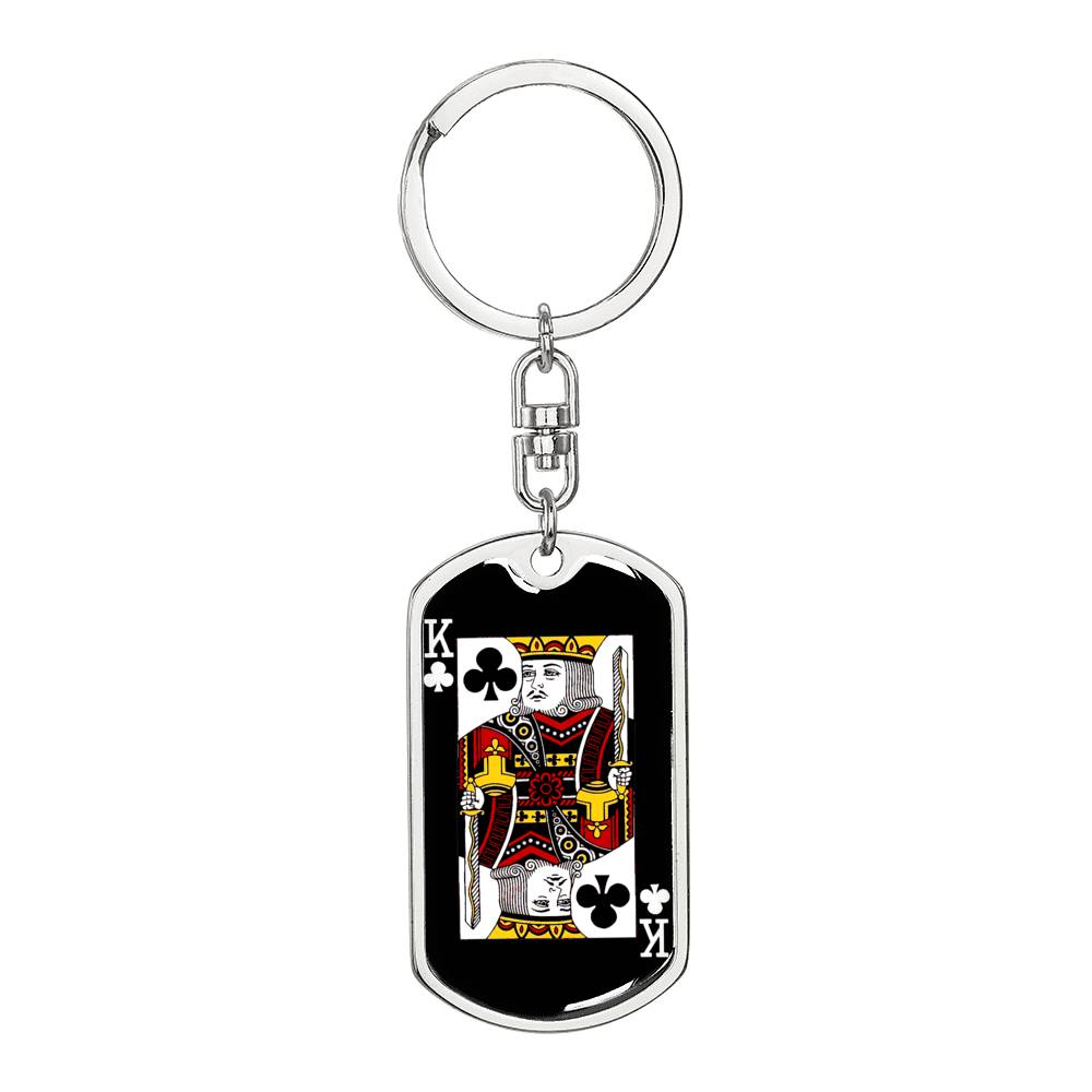 King Of Clubs Keychain Dog Tag Stainless Steel or 18k Gold-Express Your Love Gifts