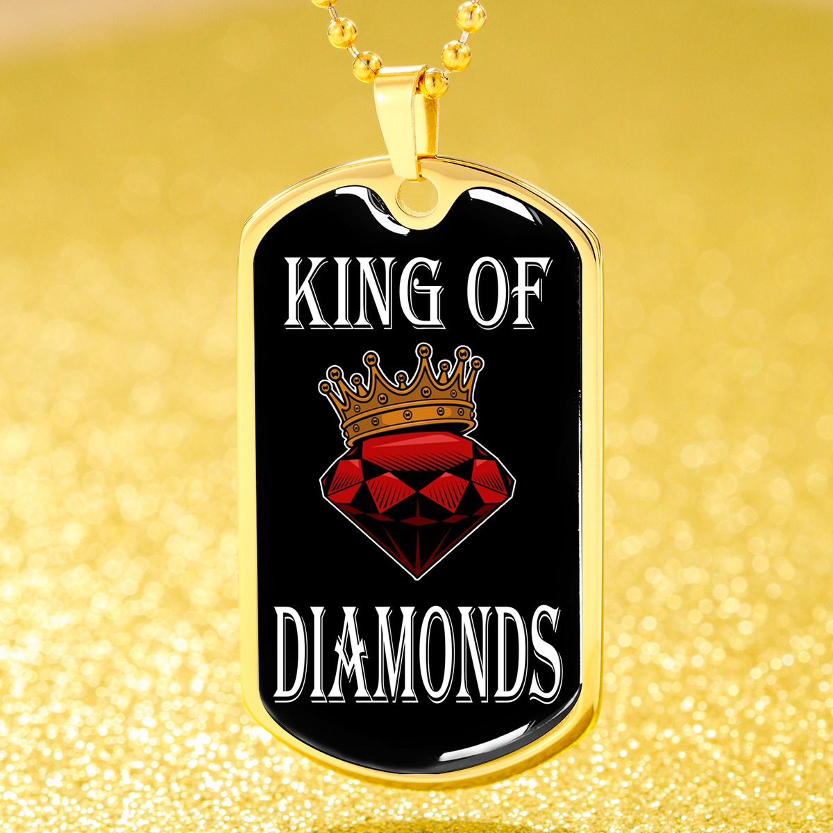 King Of Diamonds Dog Tag Stainless Steel or 18k Gold 24" Chain-Express Your Love Gifts