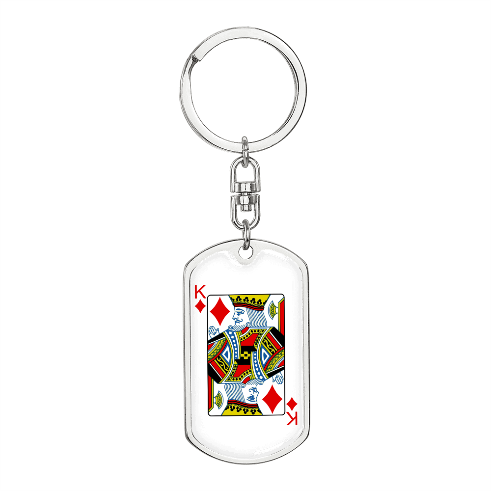 King of Diamonds Gambler Keychain Stainless Steel or 18k Gold Dog Tag Keyring-Express Your Love Gifts