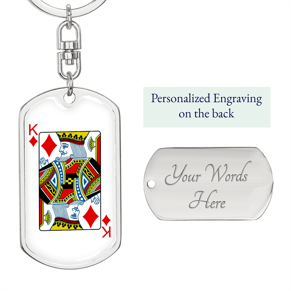 King of Diamonds Gambler Keychain Stainless Steel or 18k Gold Dog Tag Keyring-Express Your Love Gifts
