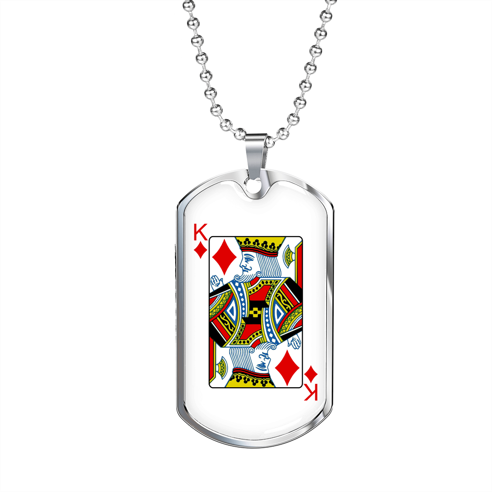 King of Diamonds Gambler Necklace Stainless Steel or 18k Gold Dog Tag 24" Chain-Express Your Love Gifts