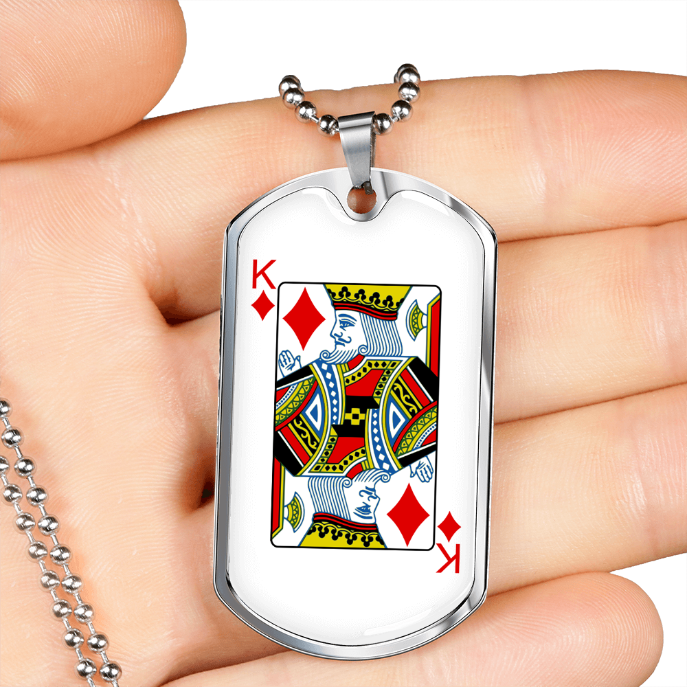 King of Diamonds Gambler Necklace Stainless Steel or 18k Gold Dog Tag 24" Chain-Express Your Love Gifts