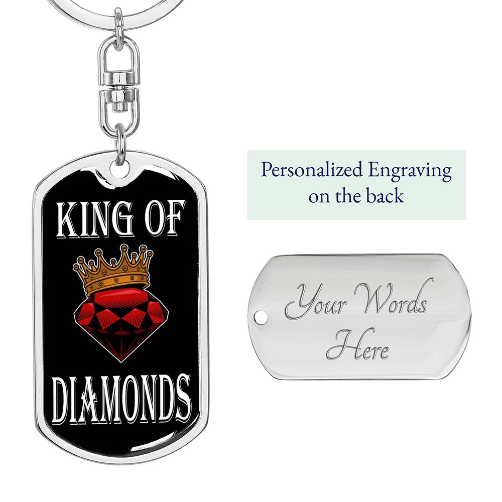 King Of Diamonds Keychain Dog Tag Stainless Steel or 18k Gold-Express Your Love Gifts
