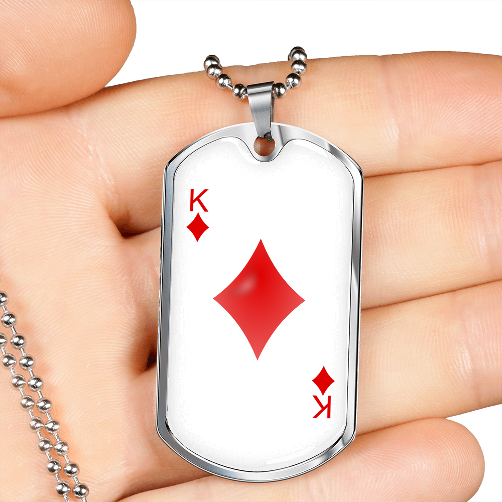King of Diamonds Plain Gambler Necklace Stainless Steel or 18k Gold Dog Tag 24" Chain-Express Your Love Gifts