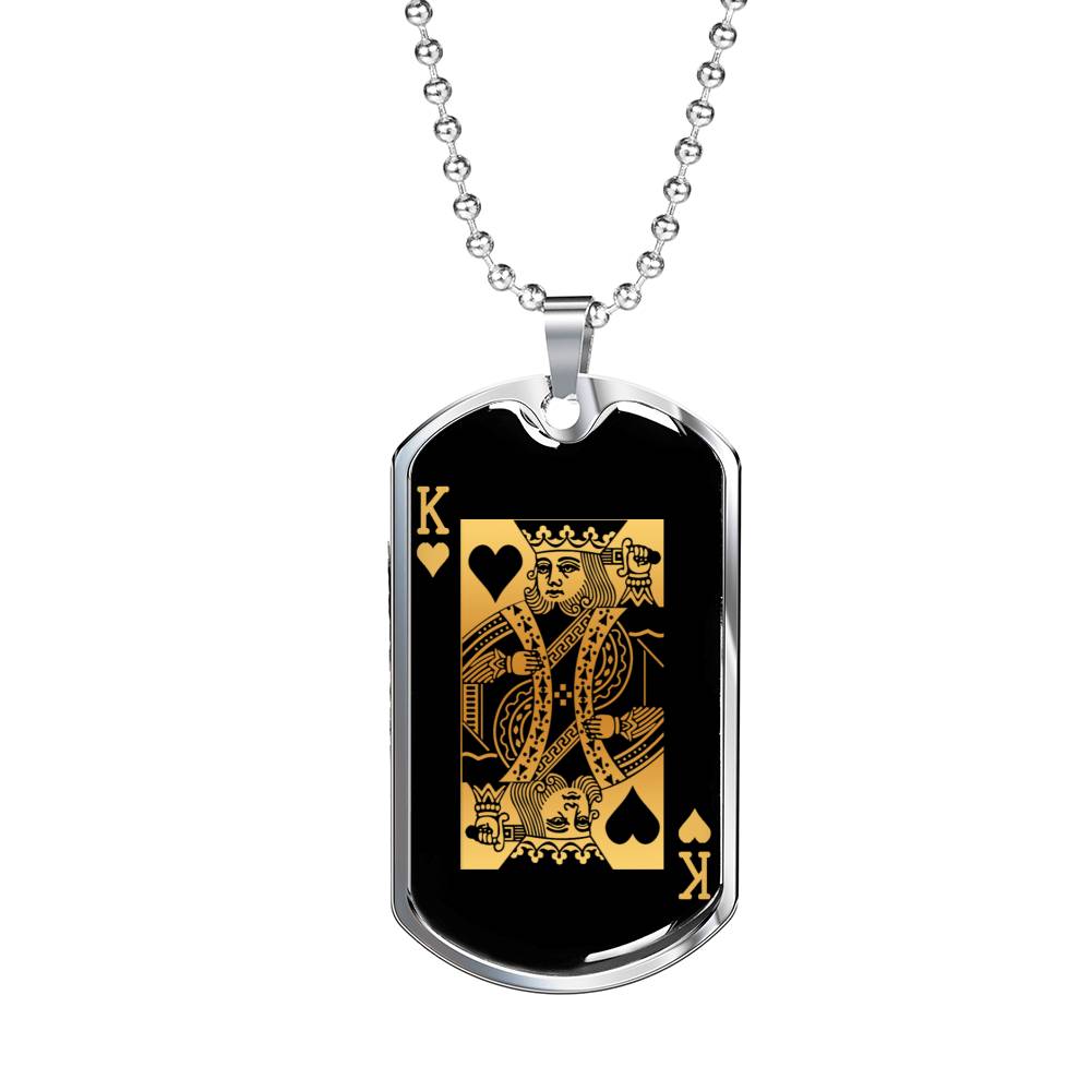 King Of Hearts Card Gold Dog Tag Stainless Steel or 18k Gold 24" Chain-Express Your Love Gifts