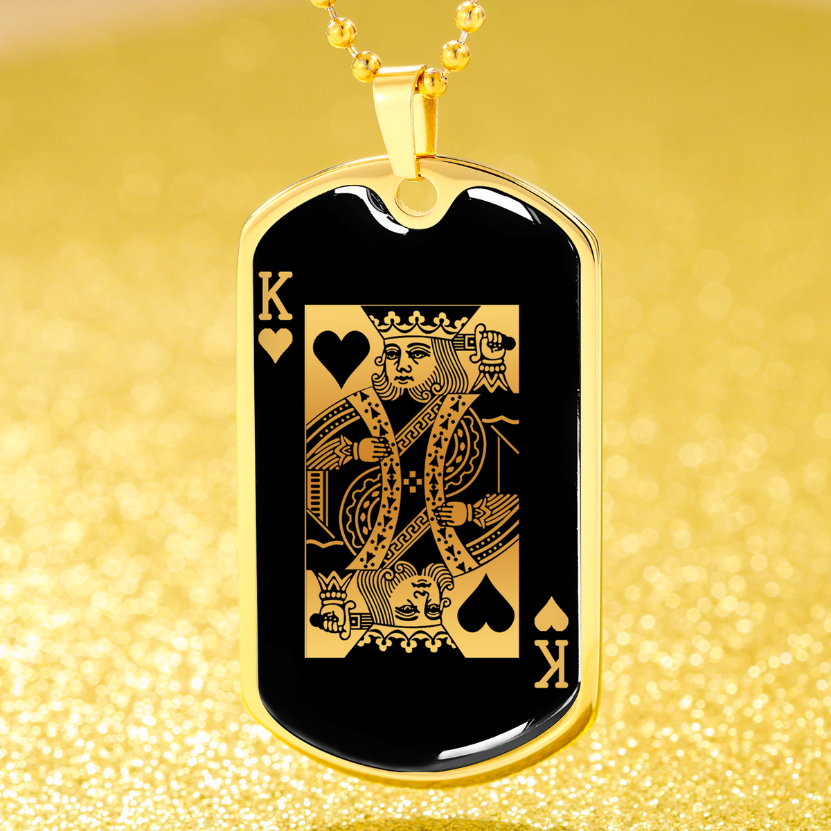 King Of Hearts Card Gold Dog Tag Stainless Steel or 18k Gold 24" Chain-Express Your Love Gifts