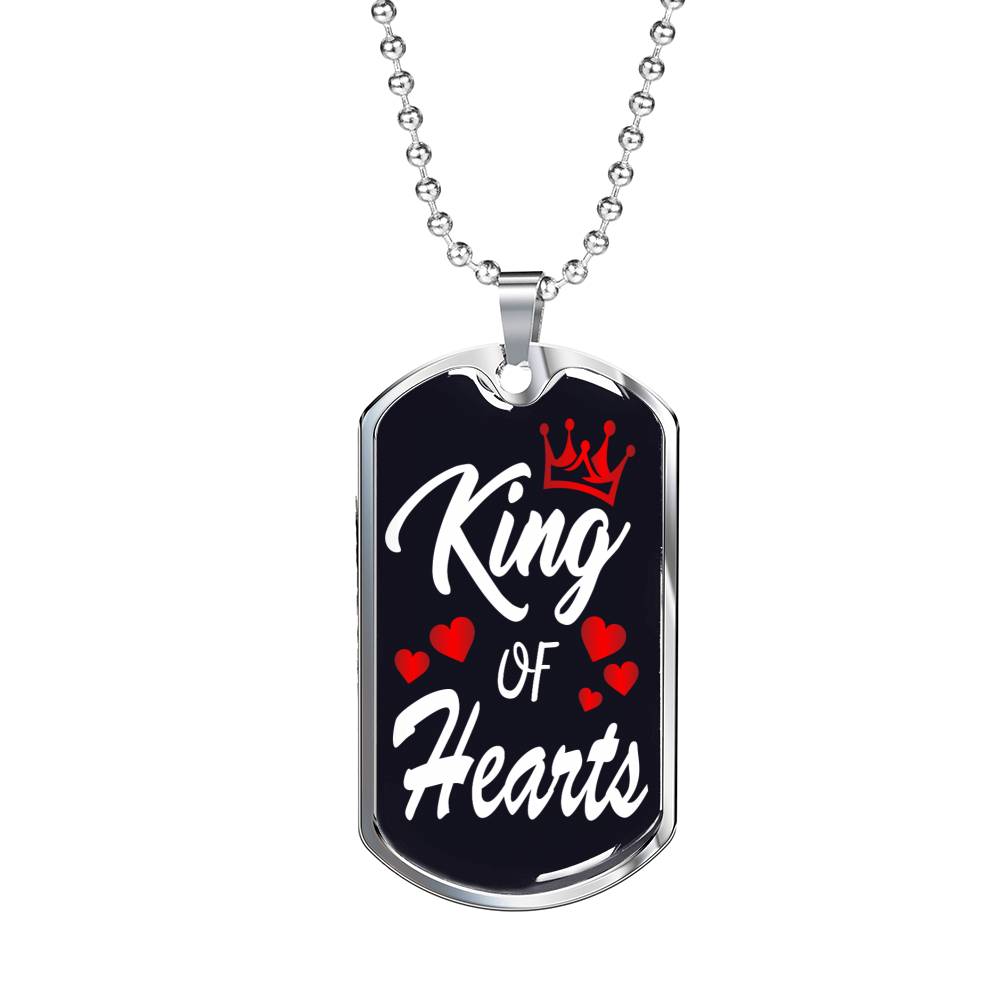 King Of Hearts Dog Tag Stainless Steel or 18k Gold 24" Chain-Express Your Love Gifts