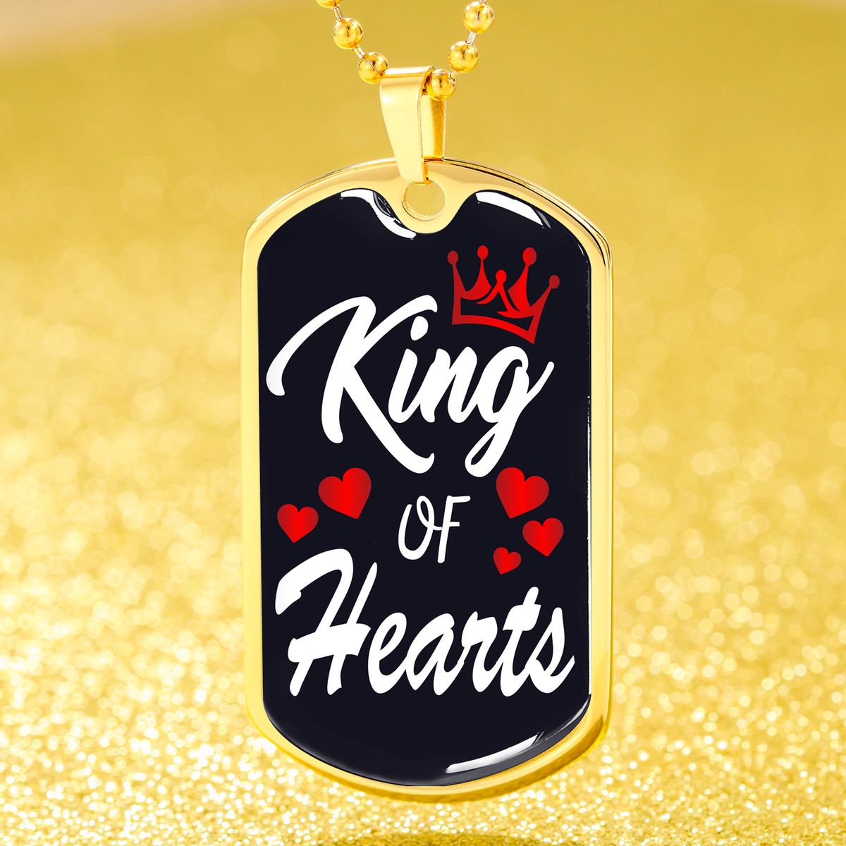 King Of Hearts Dog Tag Stainless Steel or 18k Gold 24" Chain-Express Your Love Gifts