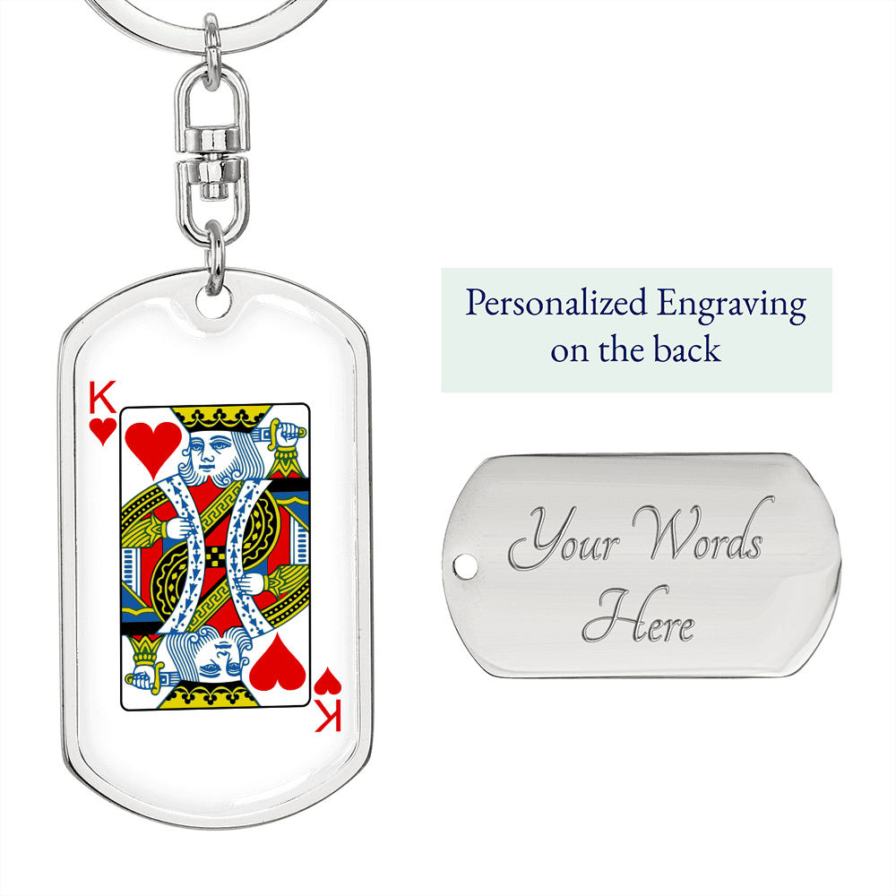 King of Hearts Gambler Keychain Stainless Steel or 18k Gold Dog Tag Keyring-Express Your Love Gifts