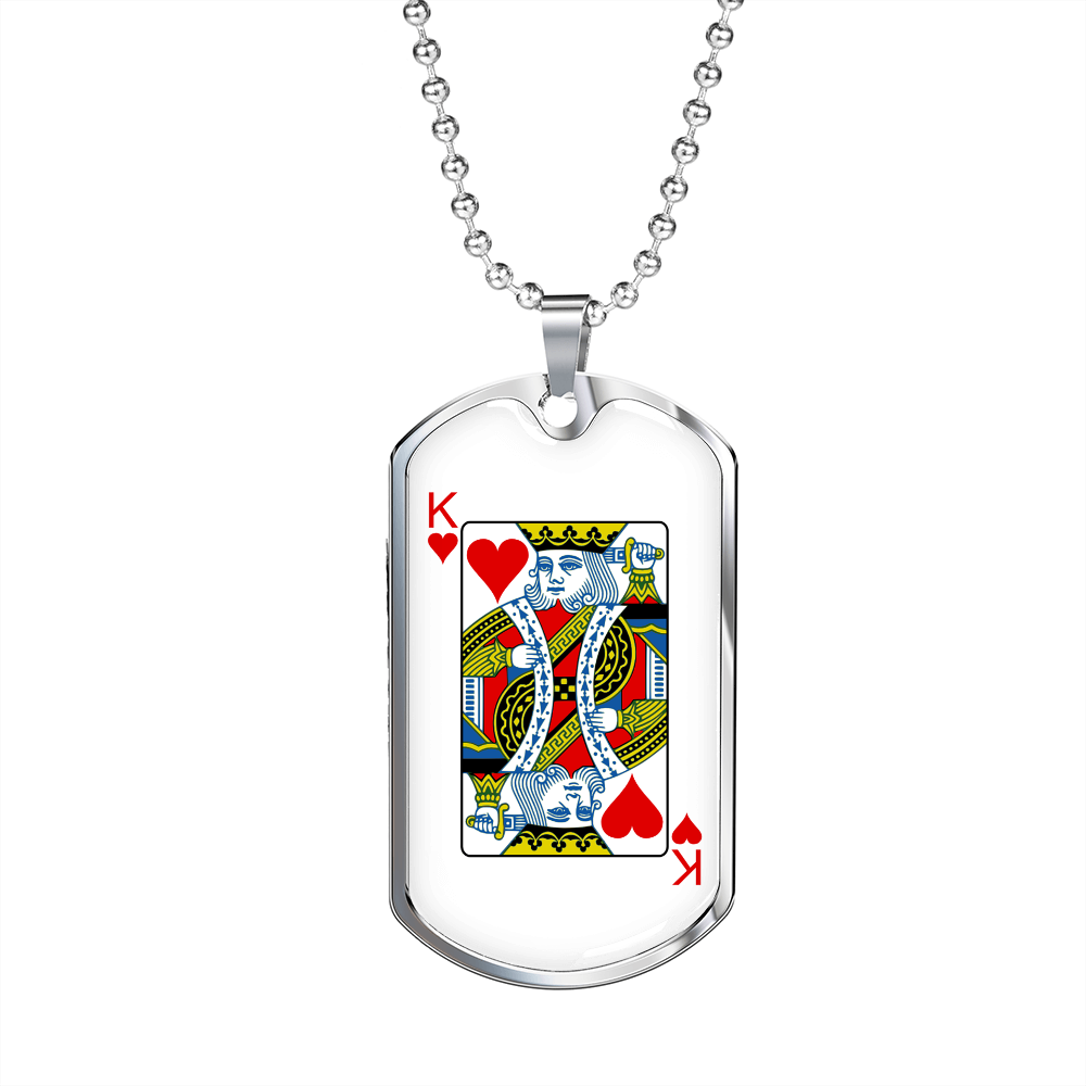 King of Hearts Gambler Necklace Stainless Steel or 18k Gold Dog Tag 24" Chain-Express Your Love Gifts
