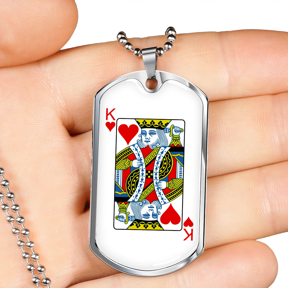 King of Hearts Gambler Necklace Stainless Steel or 18k Gold Dog Tag 24" Chain-Express Your Love Gifts