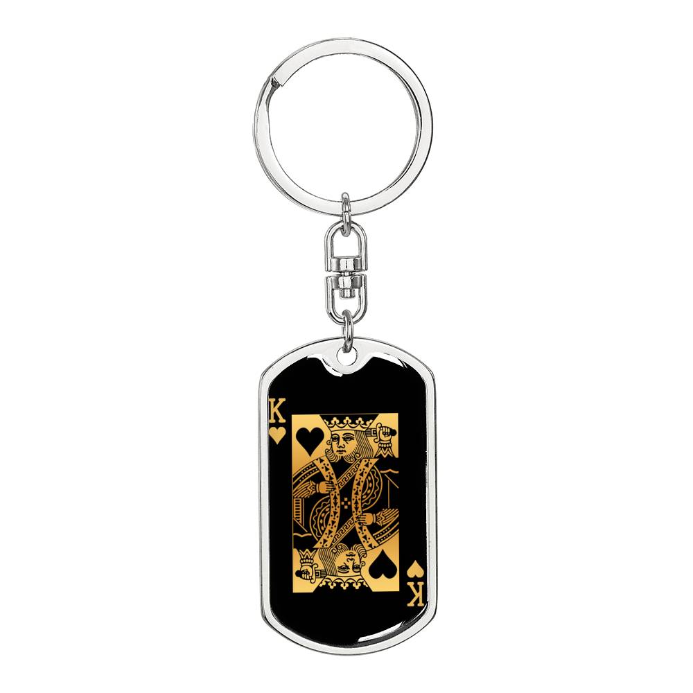 King Of Hearts Gold Keychain Dog Tag Stainless Steel or 18k Gold-Express Your Love Gifts