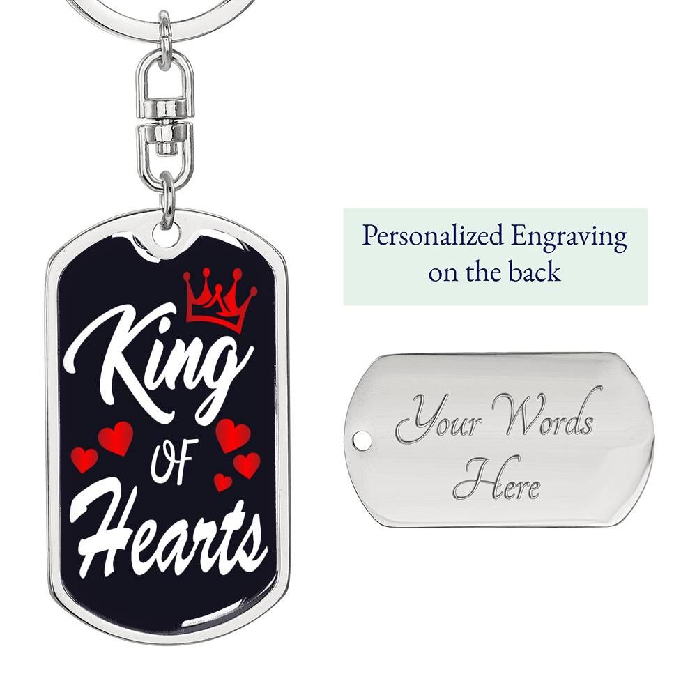 King Of Hearts Keychain Dog Tag Stainless Steel or 18k Gold-Express Your Love Gifts