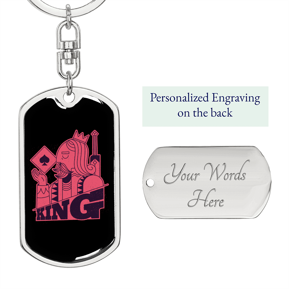 King of Spade Gambler Keychain Stainless Steel or 18k Gold Dog Tag Keyring-Express Your Love Gifts