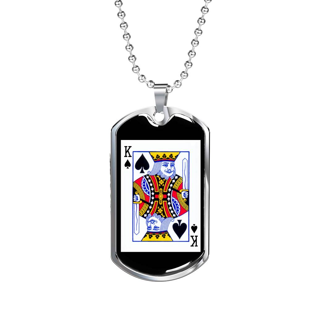 King Of Spades Card Dog Tag Stainless Steel or 18k Gold 24" Chain-Express Your Love Gifts