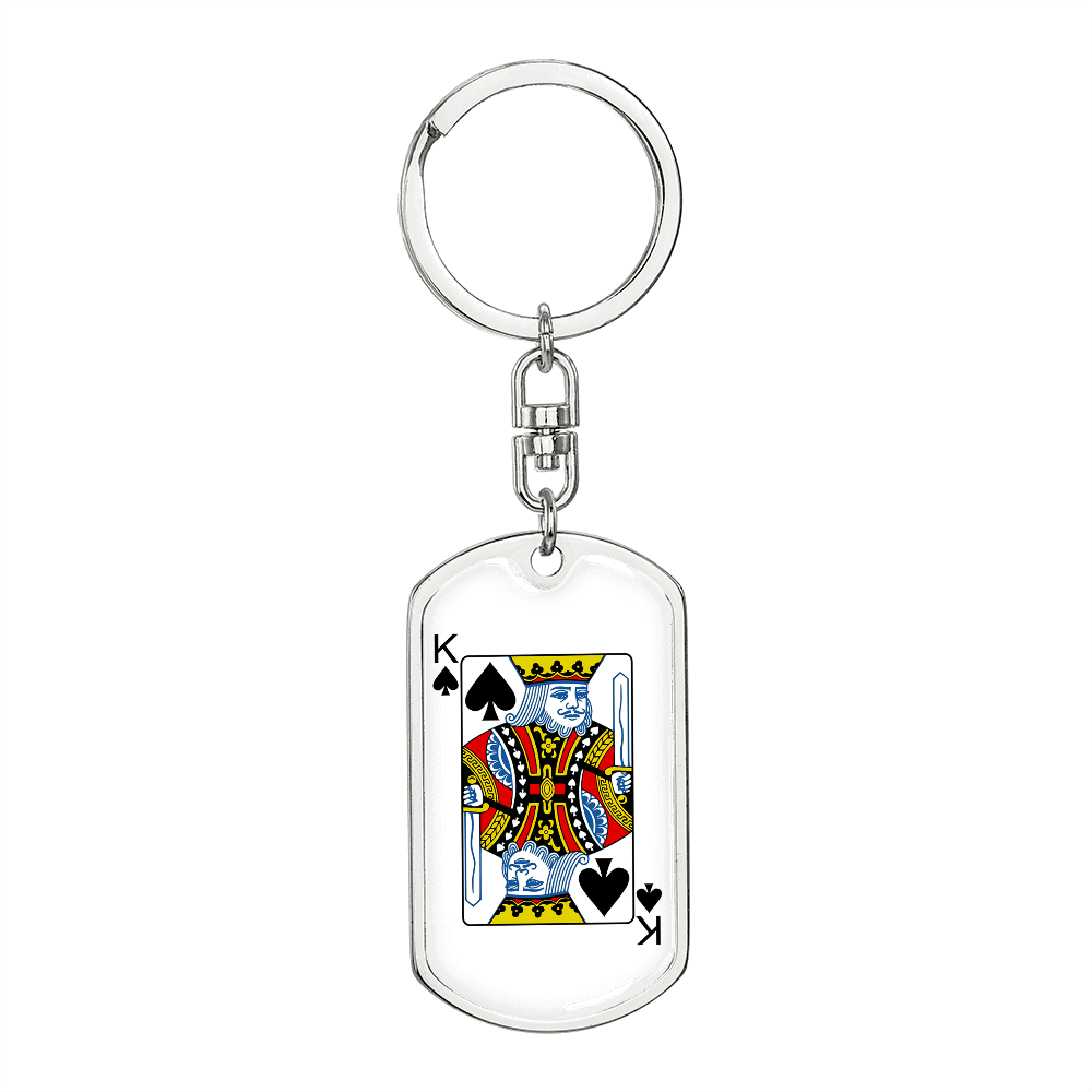 King of Spades Gambler Keychain Stainless Steel or 18k Gold Dog Tag Keyring-Express Your Love Gifts