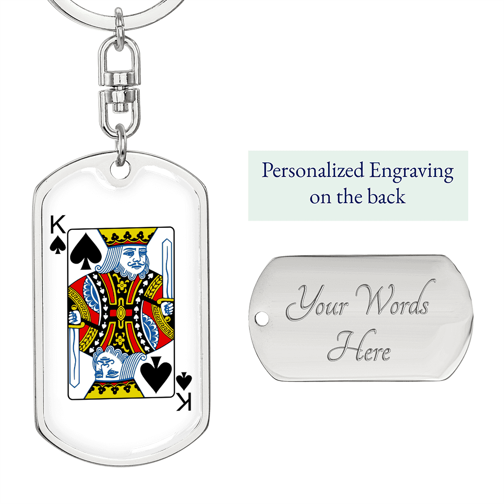 King of Spades Gambler Keychain Stainless Steel or 18k Gold Dog Tag Keyring-Express Your Love Gifts