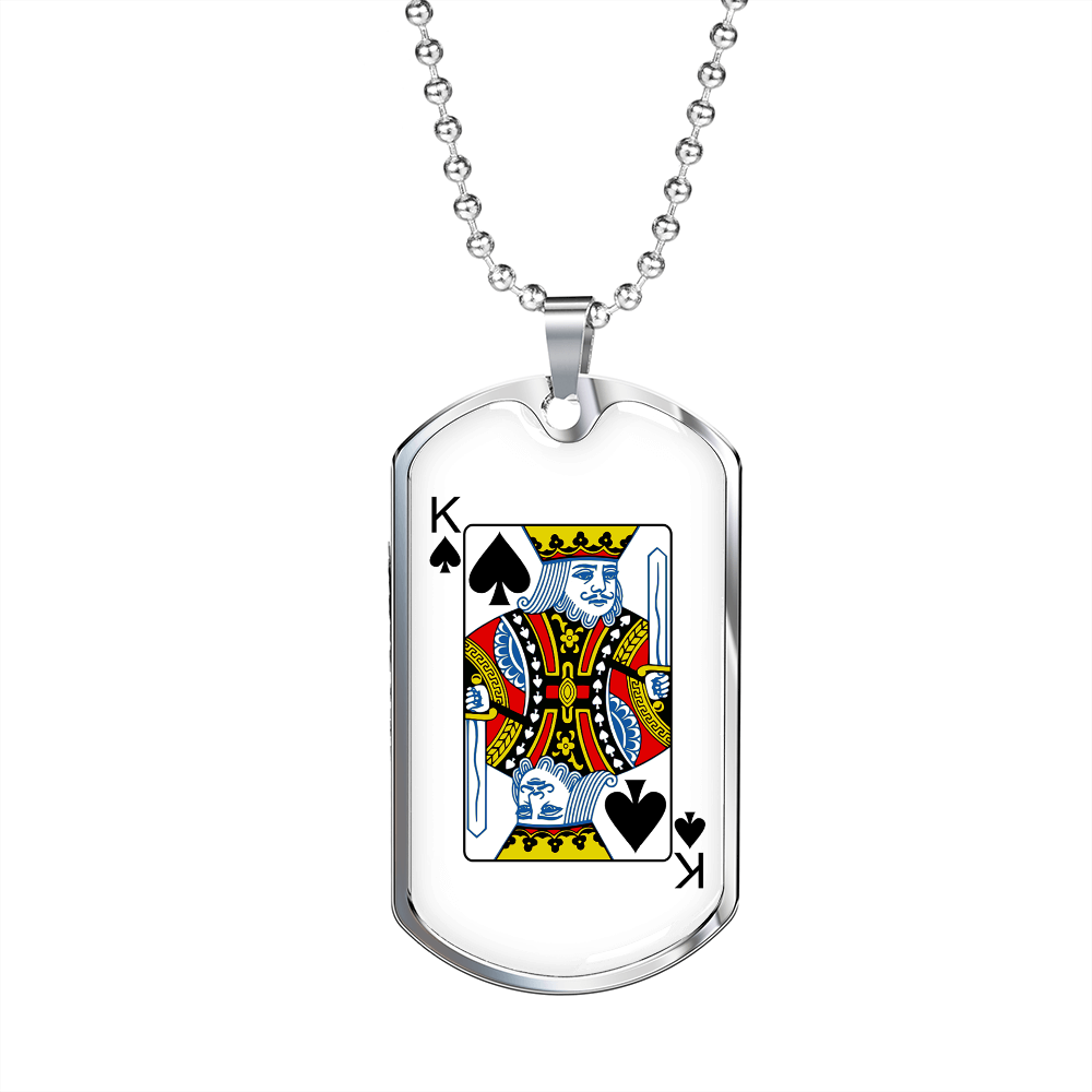 King of Spades Gambler Necklace Stainless Steel or 18k Gold Dog Tag 24" Chain-Express Your Love Gifts