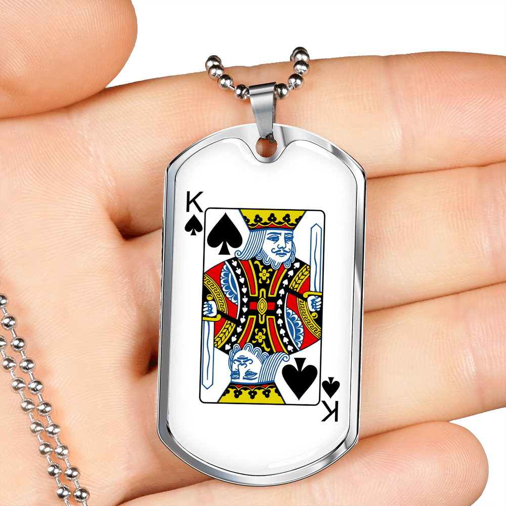 King of Spades Gambler Necklace Stainless Steel or 18k Gold Dog Tag 24" Chain-Express Your Love Gifts