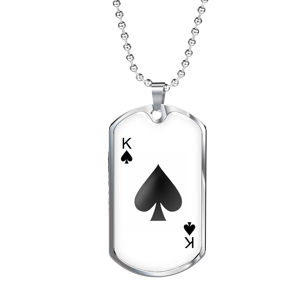 King of Spades Plain Gambler Necklace Stainless Steel or 18k Gold Dog Tag 24" Chain-Express Your Love Gifts