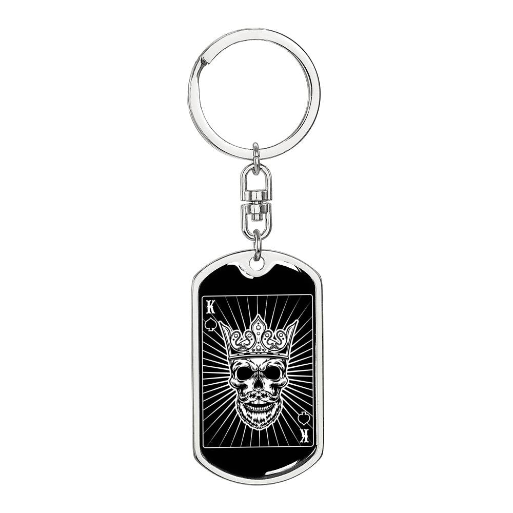 King Of Spades Skull Keychain Dog Tag Stainless Steel or 18k Gold-Express Your Love Gifts