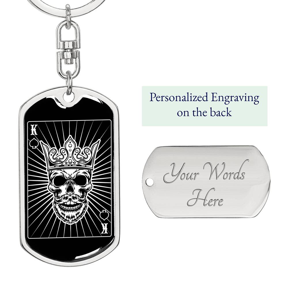 King Of Spades Skull Keychain Dog Tag Stainless Steel or 18k Gold-Express Your Love Gifts