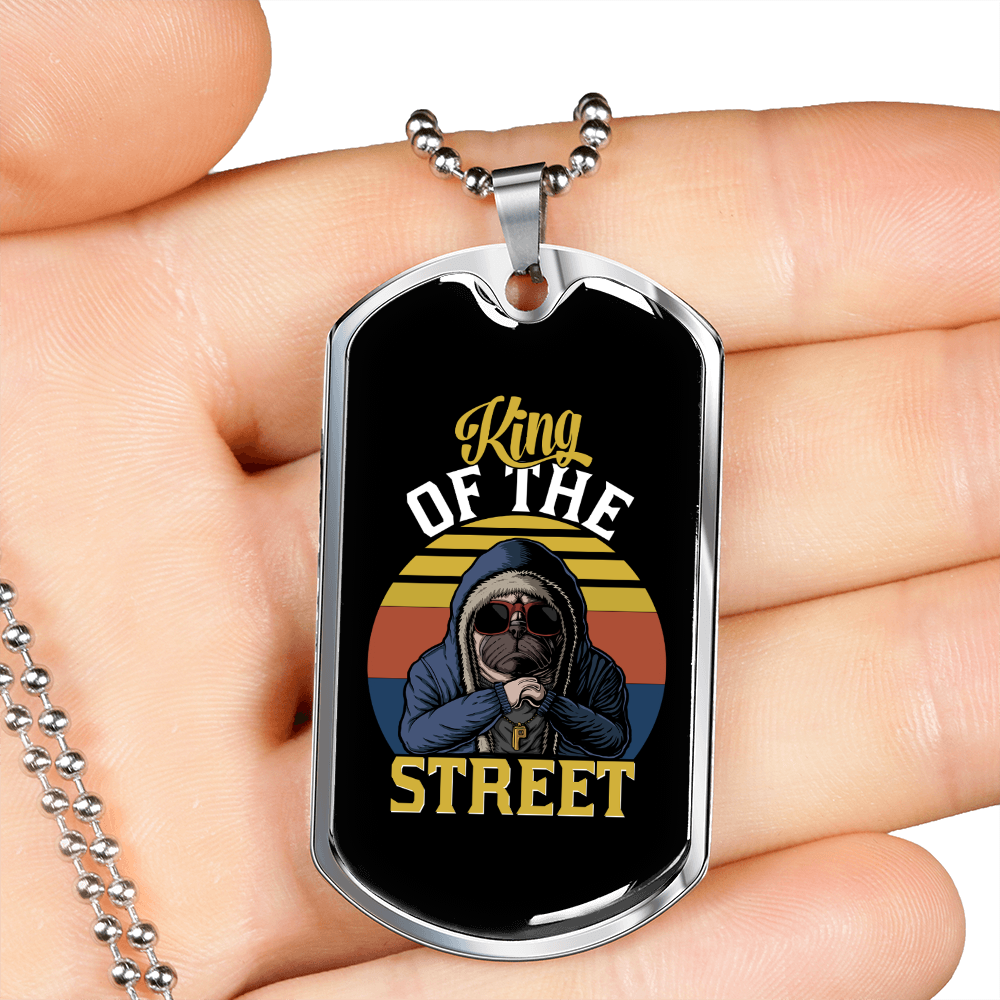 King of the Street Necklace Stainless Steel or 18k Gold Dog Tag 24" Chain-Express Your Love Gifts