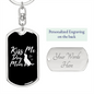 KISS ME DOG MOM Keychain Stainless Steel or 18k Gold Dog Tag Keyring-Express Your Love Gifts