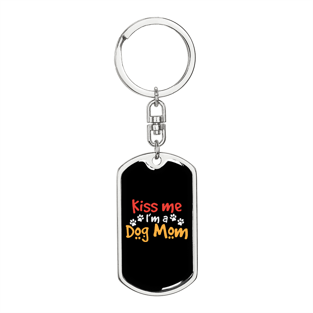 Kiss Me I'm a Dog Keychain Stainless Steel or 18k Gold Dog Tag Keyring-Express Your Love Gifts