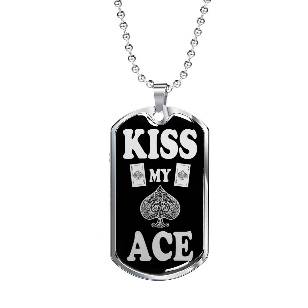 Kiss My Aces Dog Tag Stainless Steel or 18k Gold 24" Chain-Express Your Love Gifts