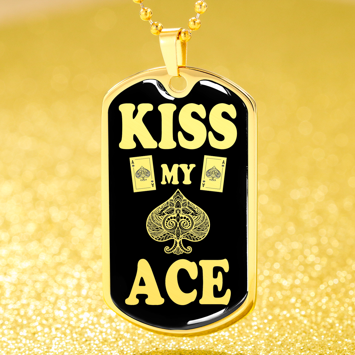 Kiss My Aces Dog Tag Stainless Steel or 18k Gold 24" Chain-Express Your Love Gifts