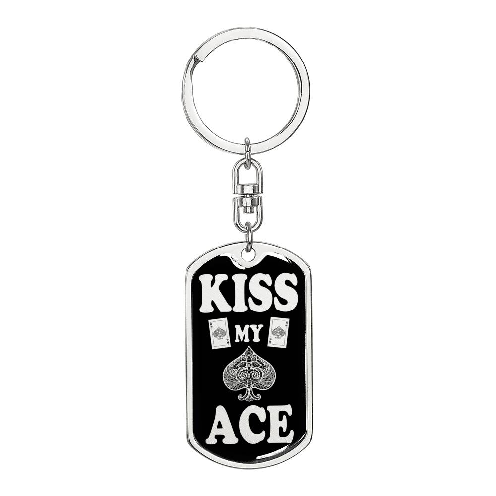 Kiss My Aces Keychain Dog Tag Stainless Steel or 18k Gold-Express Your Love Gifts
