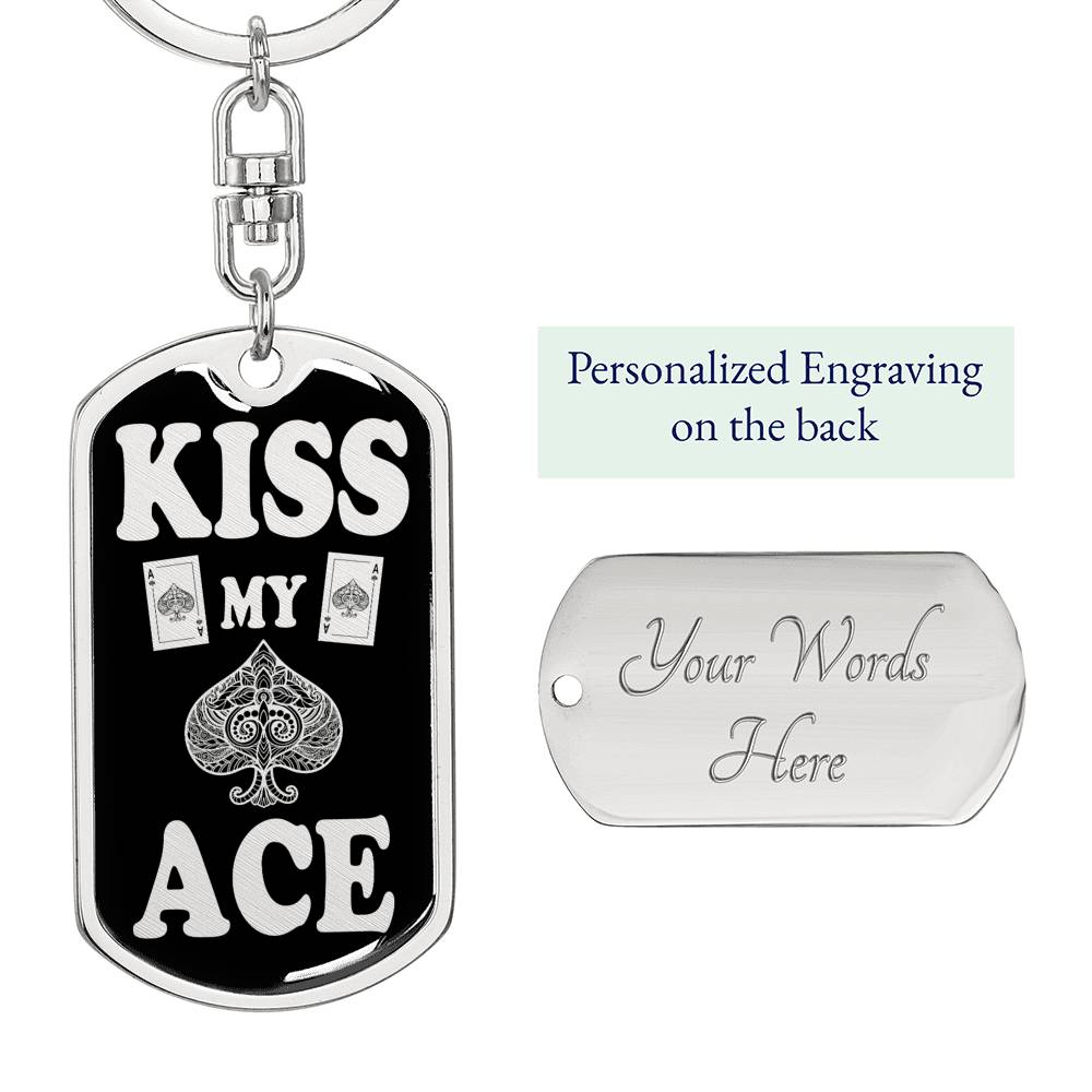 Kiss My Aces Keychain Dog Tag Stainless Steel or 18k Gold-Express Your Love Gifts