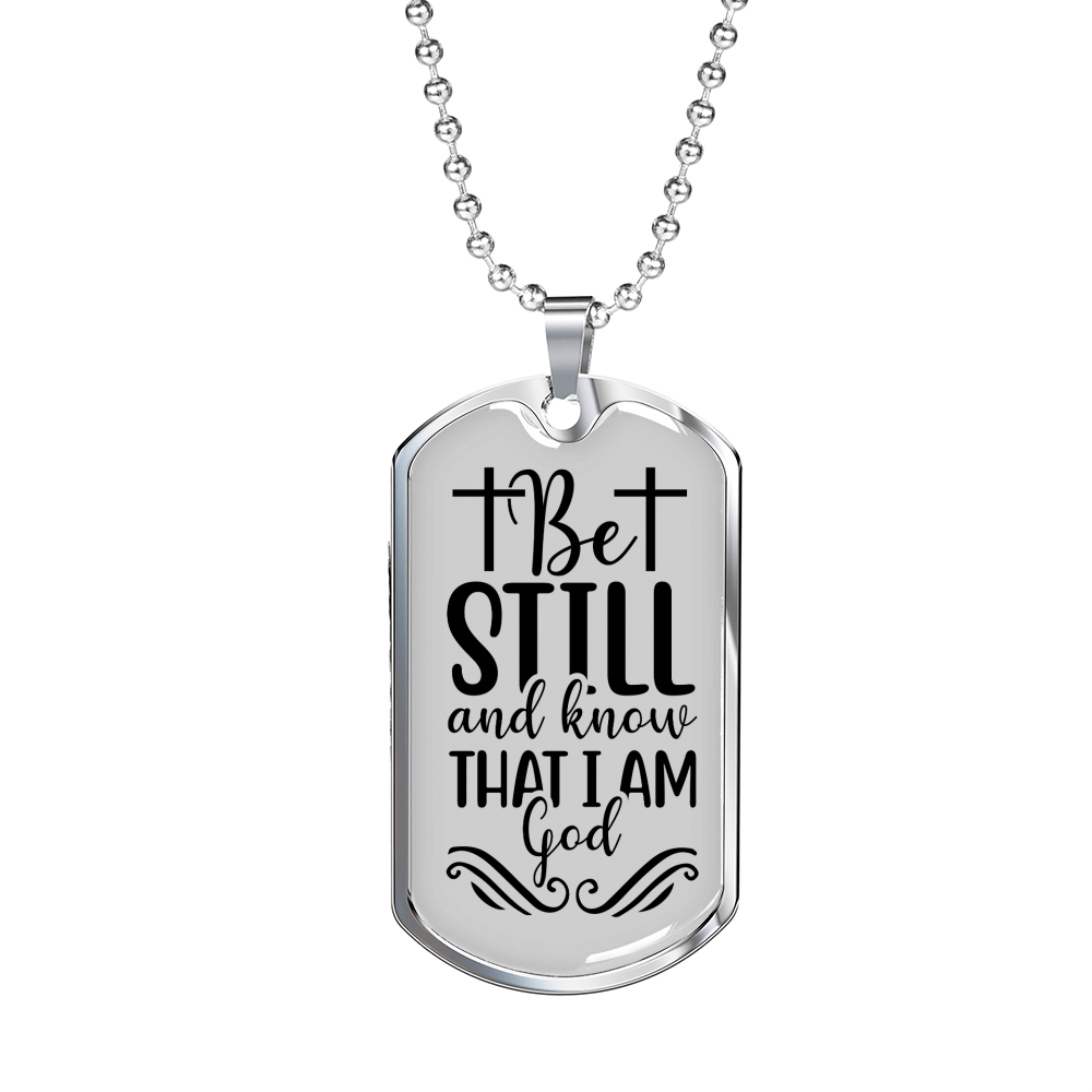 Know I Am God Christian Necklace Stainless Steel or 18k Gold Dog Tag 24" Chain-Express Your Love Gifts