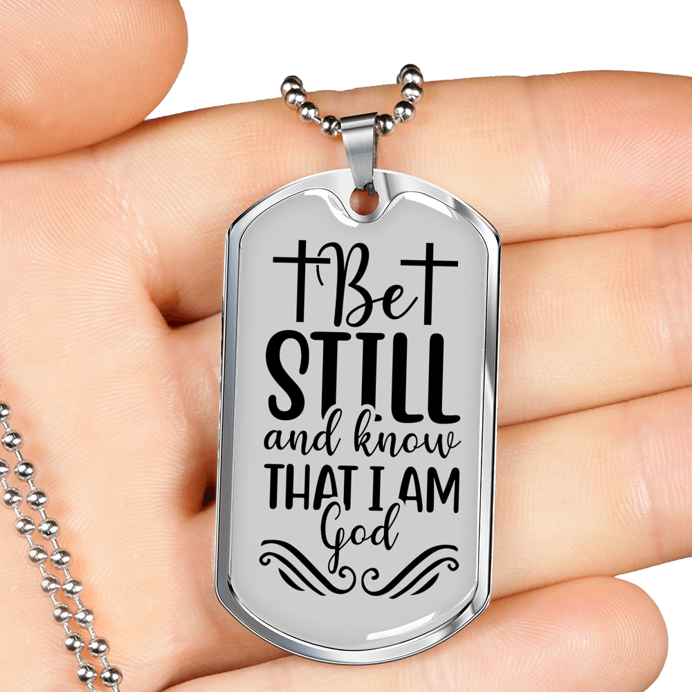 Know I Am God Christian Necklace Stainless Steel or 18k Gold Dog Tag 24" Chain-Express Your Love Gifts