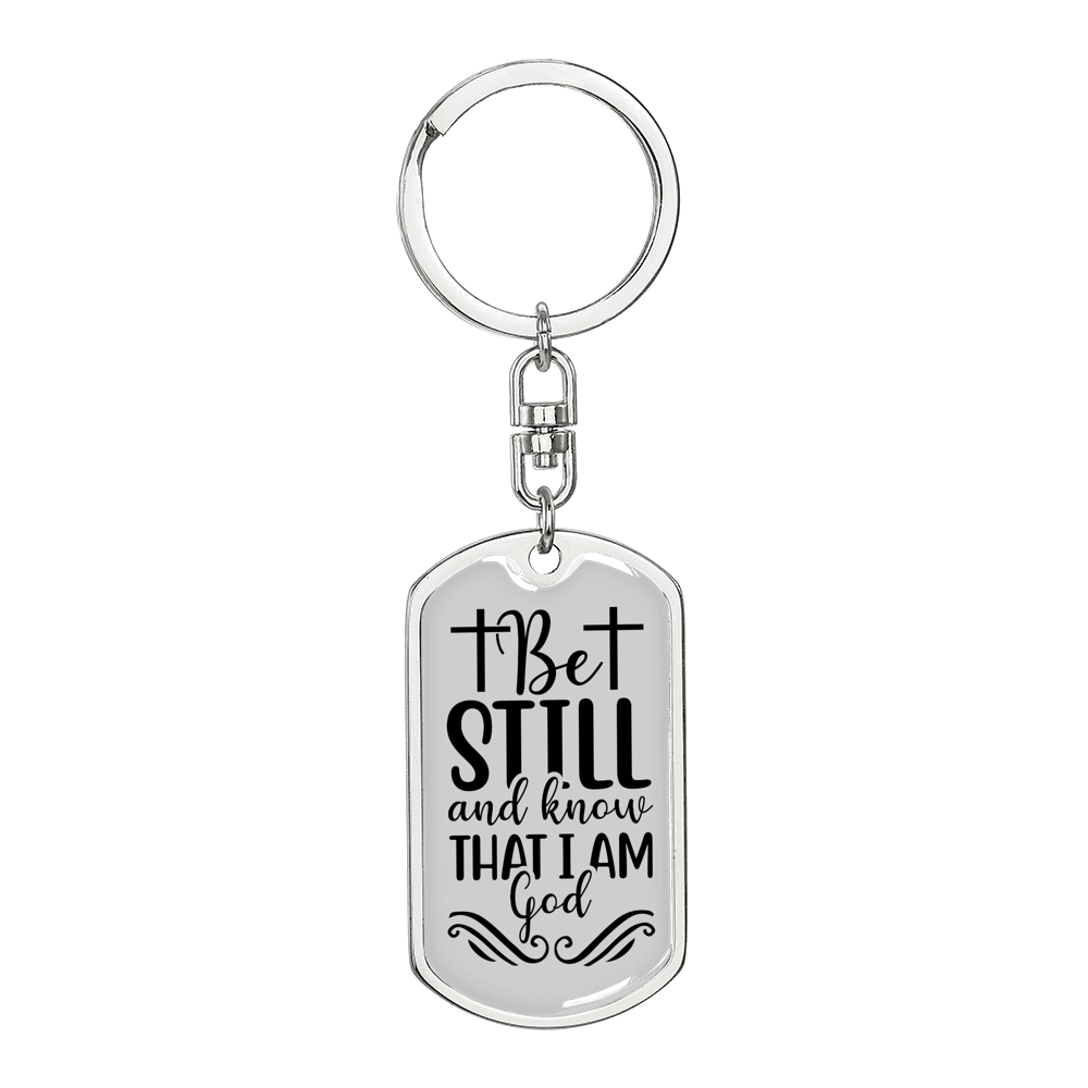 Know I Am God Keychain Stainless Steel or 18k Gold Dog Tag Keyring-Express Your Love Gifts