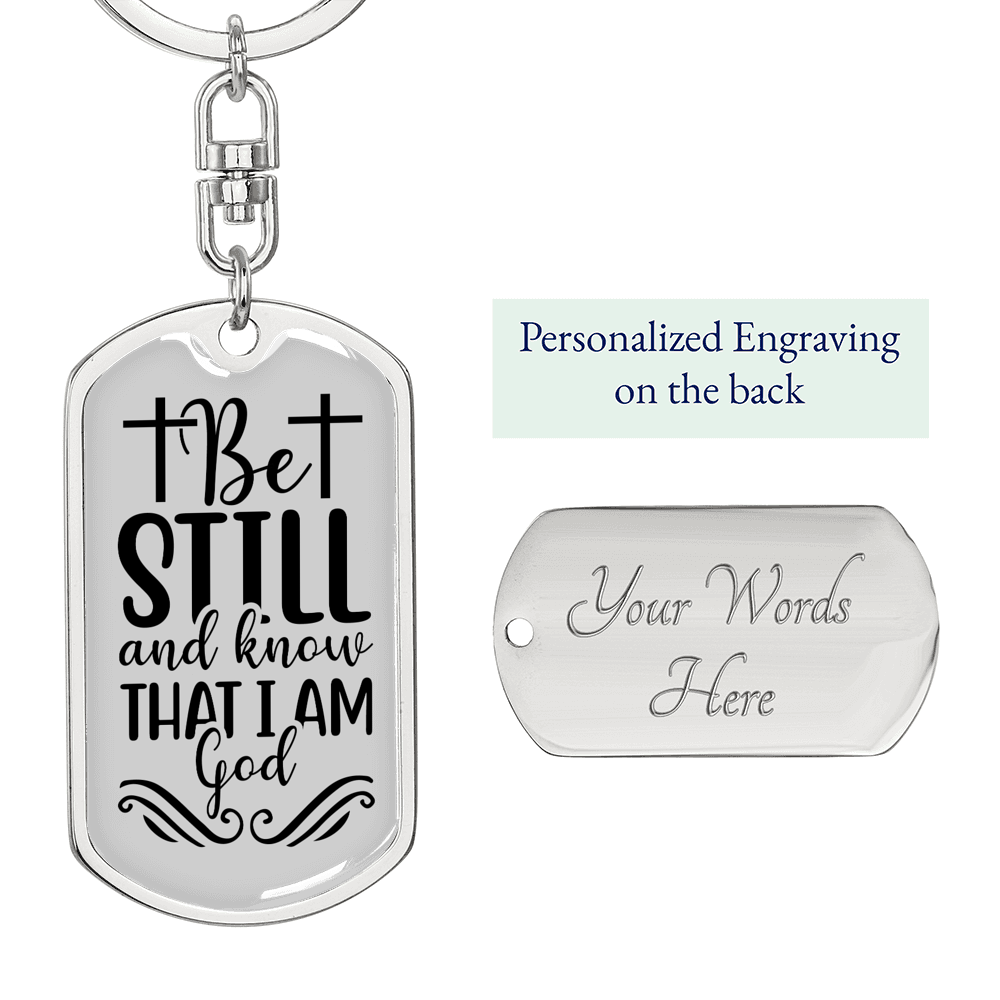 Know I Am God Keychain Stainless Steel or 18k Gold Dog Tag Keyring-Express Your Love Gifts