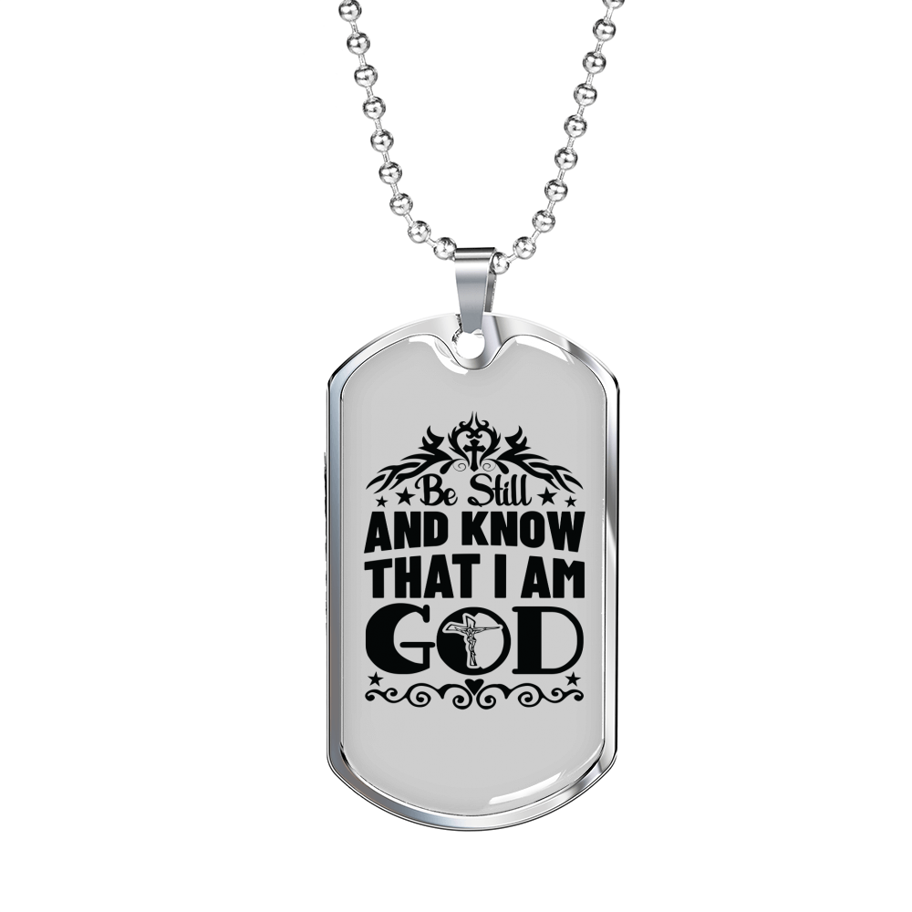 Know That I Am God Cross Christian Necklace Stainless Steel or 18k Gold Dog Tag 24" Chain-Express Your Love Gifts