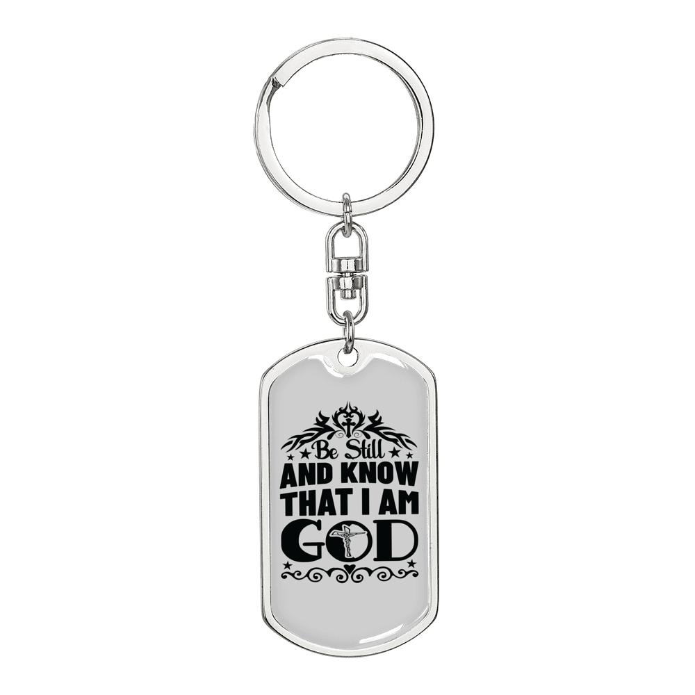 Know That I Am God Keychain Stainless Steel or 18k Gold Dog Tag Keyring-Express Your Love Gifts