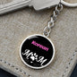Korean Cat Mom Keychain Stainless Steel or 18k Gold Circle Pendant-Express Your Love Gifts