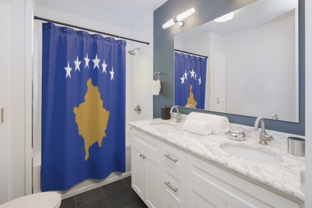 Kosovo Flag Stylish Design 71" x 74" Elegant Waterproof Shower Curtain for a Spa-like Bathroom Paradise Exceptional Craftsmanship-Express Your Love Gifts