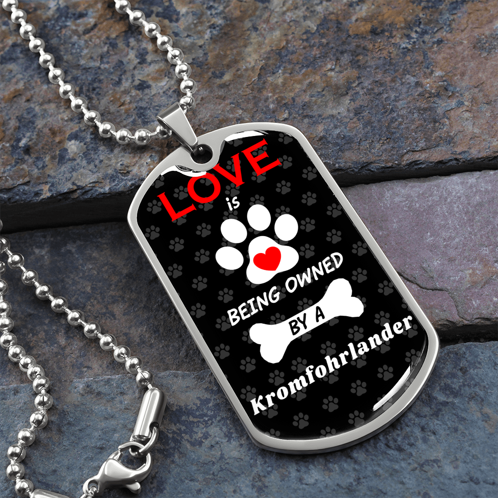 Kromfohrlander Love Is Stainless Steel or 18k Gold Dog Tag 24" Chain-Express Your Love Gifts