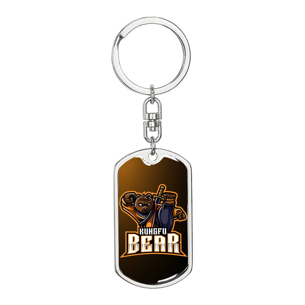 Kungfu Bear Keychain Dog Tag Stainless Steel or 18k Gold-Express Your Love Gifts
