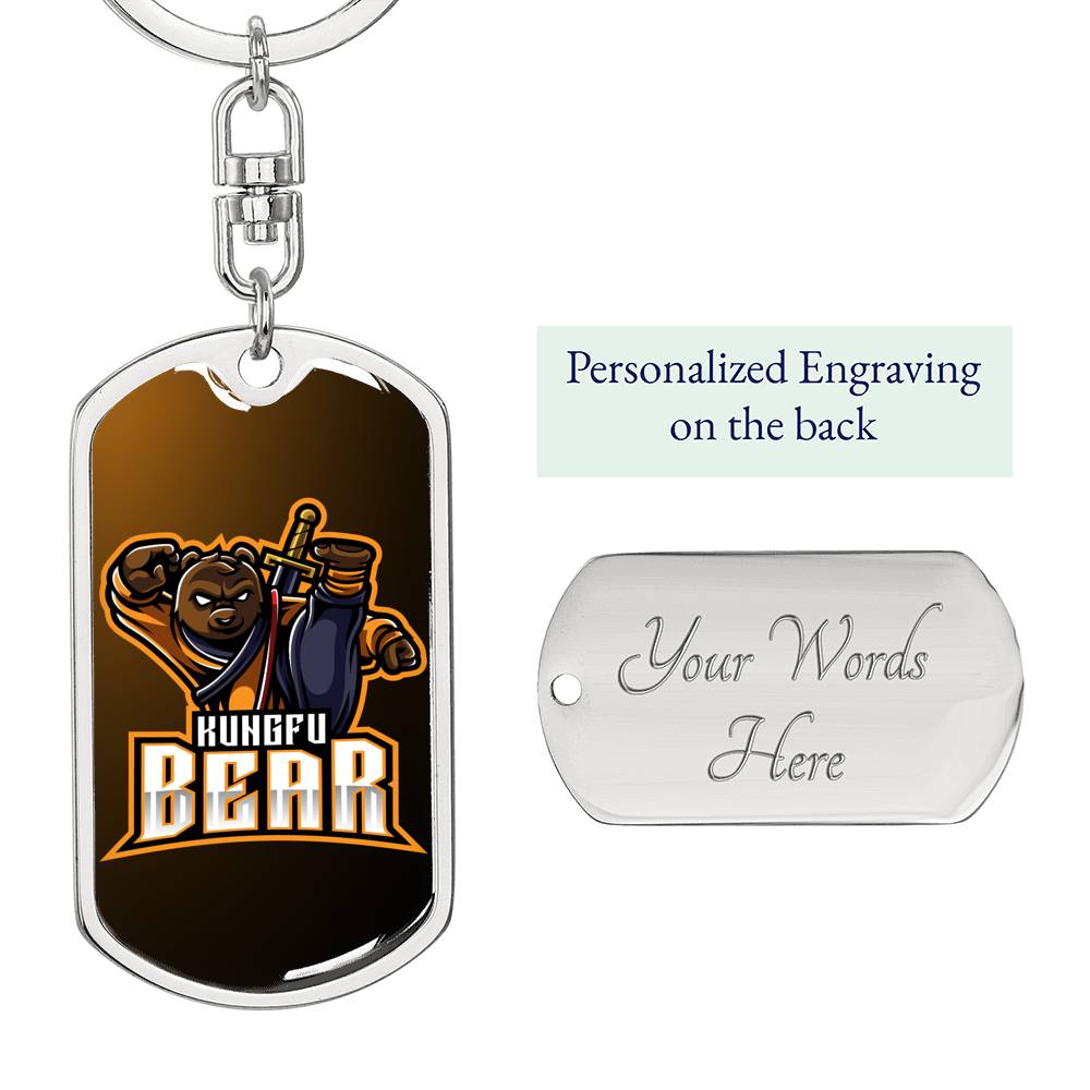 Kungfu Bear Keychain Dog Tag Stainless Steel or 18k Gold-Express Your Love Gifts