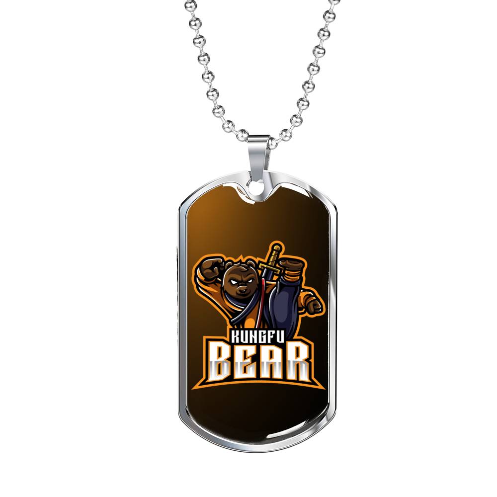 Kungfu Bear Necklace Stainless Steel or 18k Gold Dog Tag 24" Chain-Express Your Love Gifts